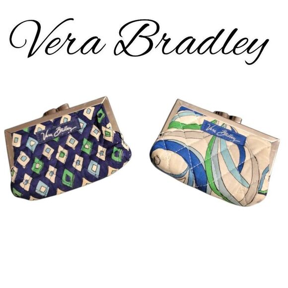 VERA BRADLEY Two 2 Kisslock Coin Purse MEDITERRANEAN WHITE Rare & Retired - Picture 1 of 10